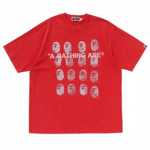 A Bathing Ape Men Garment Dye Logo Relaxed Fit Tee (red)
