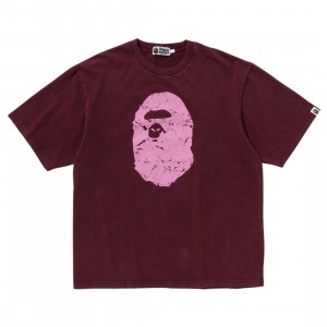 A Bathing Ape Men Heavy Washed Ape Head Relaxed Fit Tee (burgundy)