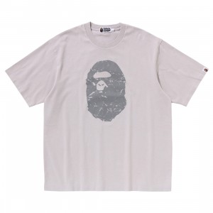 A Bathing Ape Men Heavy Washed Ape Head Relaxed Fit Tee (gray)