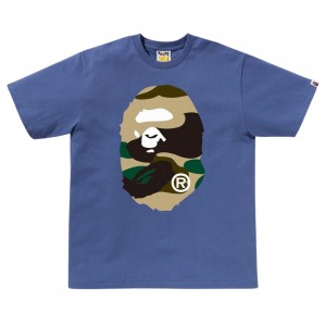 A Bathing Ape Men Giant 1st Camo Big Ape Head Tee (navy / yellow)