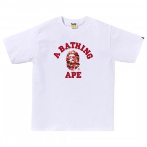 A Bathing Ape Men Palm Tree Camo College Tee (white / red)