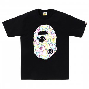 A Bathing Ape Men Neon Camo Big Ape Head Tee (black)