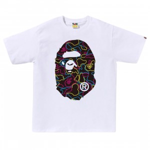 A Bathing Ape Men Neon Camo Big Ape Head Tee (white)