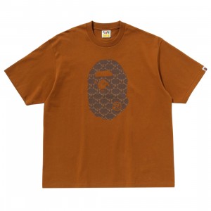 A Bathing Ape Men College Monogram Ape Head Relaxed Fit Tee (beige)