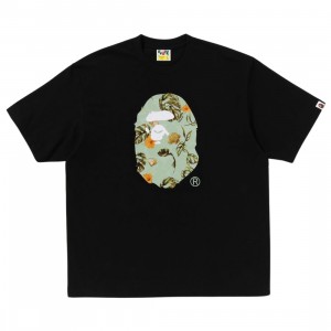 A Bathing Ape Men Vacation Pattern Ape Head Relaxed Fit Tee (black)