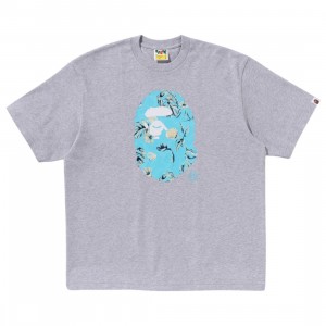 A Bathing Ape Men Vacation Pattern Ape Head Relaxed Fit Tee (gray)