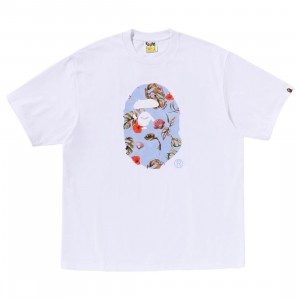 A Bathing Ape Men Vacation Pattern Ape Head Relaxed Fit Tee (white)