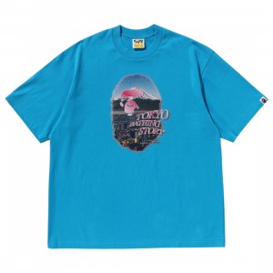 A Bathing Ape Men Cityscape Ape Head Relaxed Fit Tee (blue)