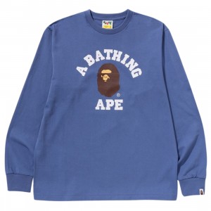 A Bathing Ape Men College Long Sleeve Tee (navy)