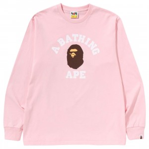A Bathing Ape Men College Long Sleeve Tee (pink)