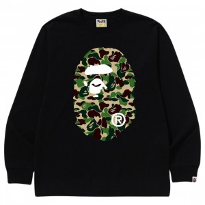 A Bathing Ape Men ABC Camo Big Ape Head Long Sleeve Tee (black / green)