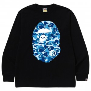 A Bathing Ape Men ABC Camo Big Ape Head Long Sleeve Tee (black / blue)