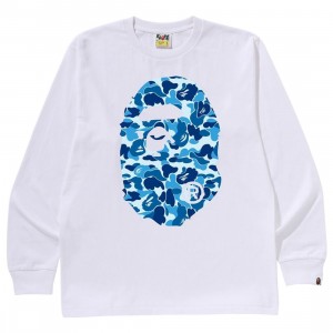 A Bathing Ape Men ABC Camo Big Ape Head Long Sleeve Tee (white / blue)