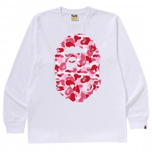 A Bathing Ape Men ABC Camo Big Ape Head Long Sleeve Tee (white / pink)