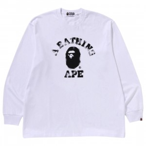 A Bathing Ape Men College Relaxed Fit Long Sleeve Tee (white)