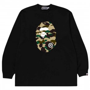 A Bathing Ape Men 1st Camo Ape Head Relaxed Fit Long Sleeve Tee (black)