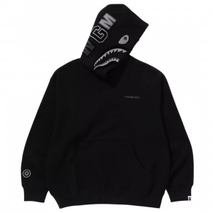 A Bathing Ape Men Shark Logo Relaxed Fit Pullover Hoodie (black)