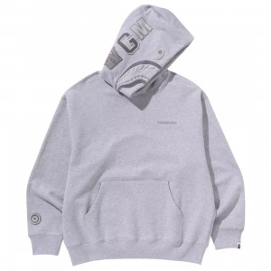 A Bathing Ape Men Shark Logo Relaxed Fit Pullover Hoodie (gray)