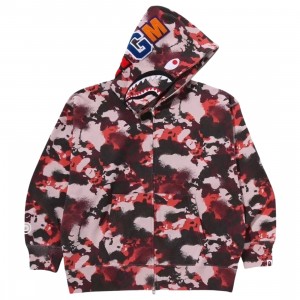 A Bathing Ape Men Map Camo Shark Full Zip Hoodie (red)