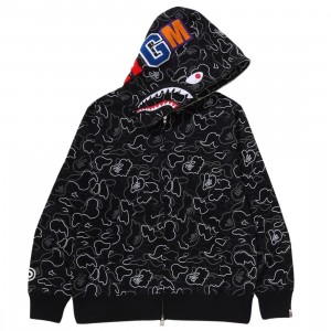 A Bathing Ape Men Neon Camo Shark Full Zip Hoodie (black)