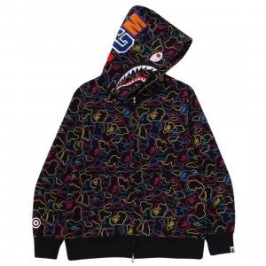 A Bathing Ape Men Neon Camo Shark Full Zip Hoodie (multi)
