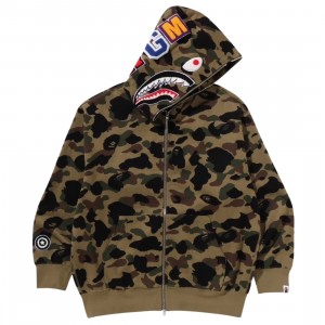 A Bathing Ape Men 1st Camo Jacquard Shark Relaxed Fit Full Zip Hoodie (green)