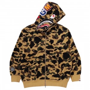 A Bathing Ape Men 1st Camo Jacquard Shark Relaxed Fit Full Zip Hoodie (yellow)