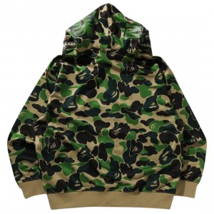 A Bathing Ape Men ABC Camo Rayon Relaxed Fit Shark Full Zip Hoodie (green)