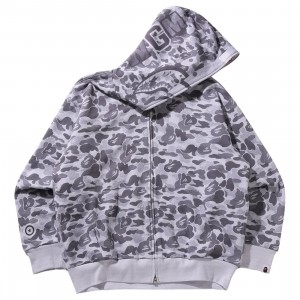 A Bathing Ape Men Camo Fake Print Relaxed Fit Shark Full Zip Hoodie (white)