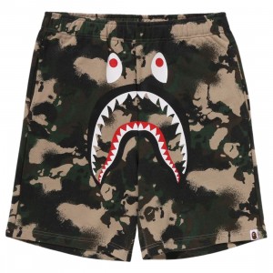 A Bathing Ape Men Map Camo Regular Fit Shark Sweat Shorts (green)