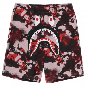 A Bathing Ape Men Map Camo Regular Fit Shark Sweat Shorts (red)