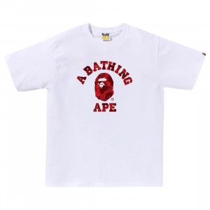 A Bathing Ape Men Color Camo College Tee (white / red)