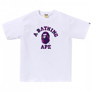 A Bathing Ape Men Color Camo College Tee (white / purple)