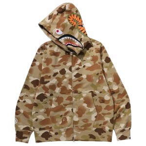 A Bathing Ape Men Gradation Camo Shark Full Zip Hoodie (beige)