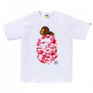 A Bathing Ape Men ABC Camo Milo On Big Ape Tee (white / pink)