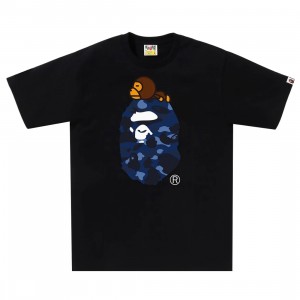 A Bathing Ape Men Color Camo Milo On Big Ape Tee (black / navy)