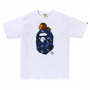 A Bathing Ape Men Color Camo Milo On Big Ape Tee (white / navy)