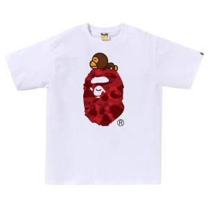 A Bathing Ape Men Color Camo Milo On Big Ape Tee (white / red)