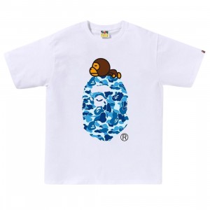 A Bathing Ape Men ABC Camo Milo On Big Ape Tee (white / blue)