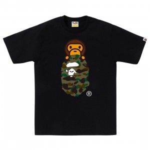 A Bathing Ape Men 1st Camo Milo On Ape Head Tee (black / green)