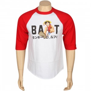 BAIT x One Piece Luffy BAIT Logo Raglan Tee (white / red)