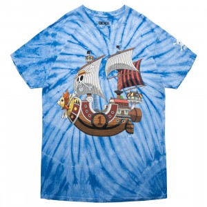 CerbeShops x One Piece Men Straw Hat Ship Tie Dye Tee (blue)