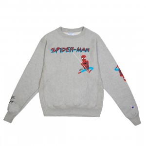 BAIT x Spiderman x Champion Men Spiderman Swing Crewneck Sweater (gray)