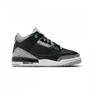 Air high Jordan 3 Retro Big Kids (black / green glow-wolf grey-white)