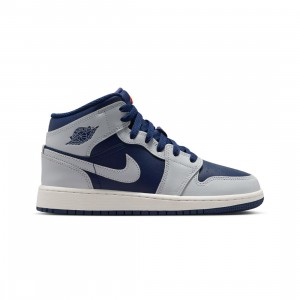 Air Jordan 1 Mid Big Kids (blue void / pure platinum-summit white)