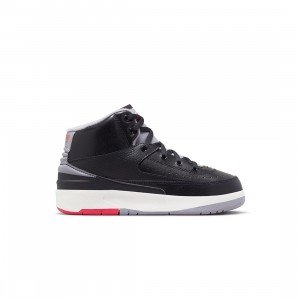 Jordan beige Little Kids 2 Retro (black / cement grey-fire red-sail)