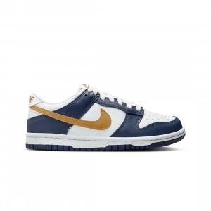 Nike Big Kids Dunk Low (white / wheat-midnight navy)