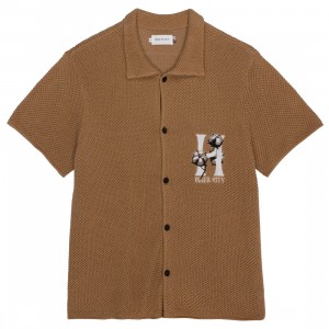 Cheap Urlfreeze Jordan Outlet x Mortal Kombat Men Knit H Button Up Shirt (caramel)