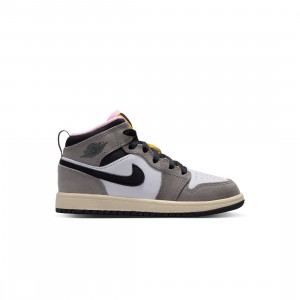 Jordan Little Kids 1 Mid SE (white / oil grey-cave stone-dark sulfur)
