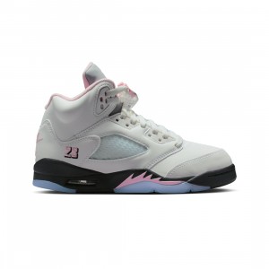 Air Jordan 5 Retro Big Kids (white / med soft pink-black)